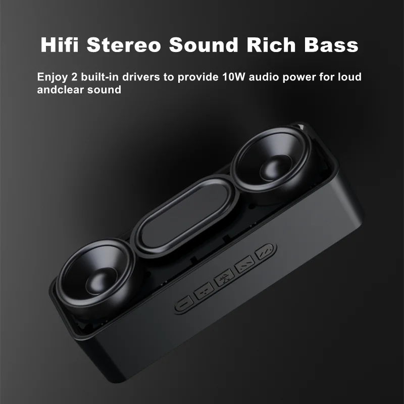 Bluetooth Speaker Portable Wireless,10W Dual Driver Stereo Loud Bass,TWS FM TF USB AUX Hands-Free,BT 5.0 10H Home Outdoor Party 2
