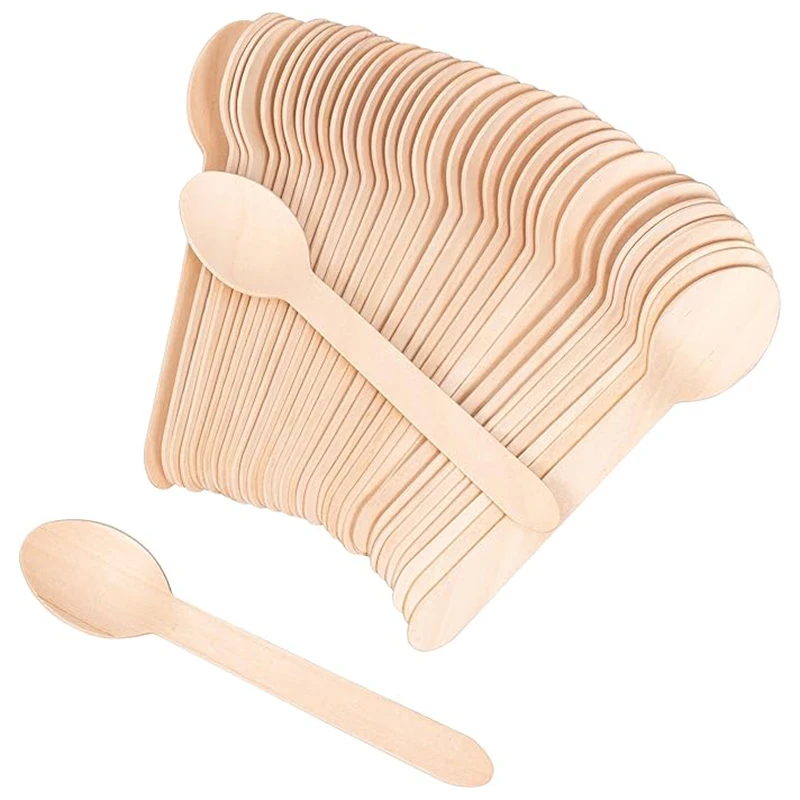100Pcs Disposable Wooden Spoons 6-Inch Biodegradable Sampling Tasting Spoons for Parties Camping Weddings Takeout Picnics