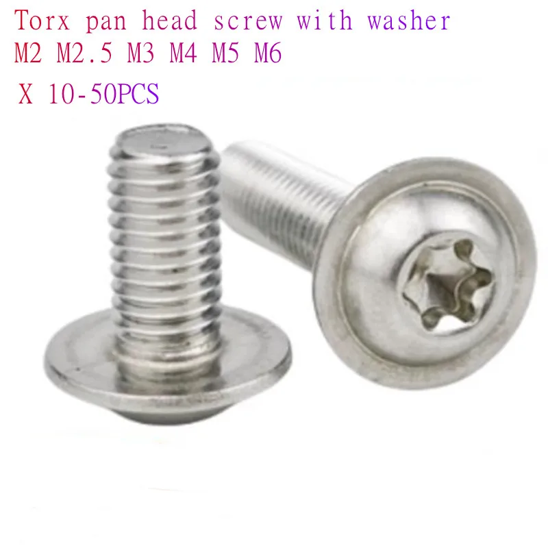 

10/20pcs Torx washer head screw M2 M2.5 M3 M4 M5 M6 304 Stainless Steel Six Lobe screw With Washer Collar