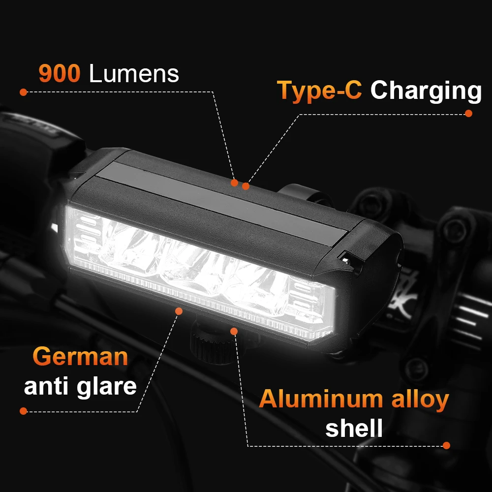 Camluxy Bicycle Front Light 900 Lumen Bike Headlight 2000mAh Flashlight Waterproof USB Charging Cycling Lamp Bike Accessories bicycle rear light