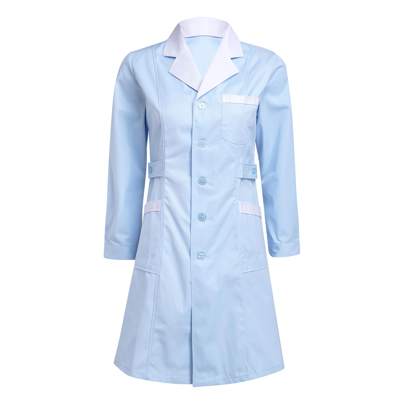 thumbnail image 1 of Bata de laboratorio para mujer, abrigo médico profesional de manga larga, solapa de muesca, bolsillos grandes, abrigos de uniforme de esteticista farmacéutico para enfermera, 1 of 5