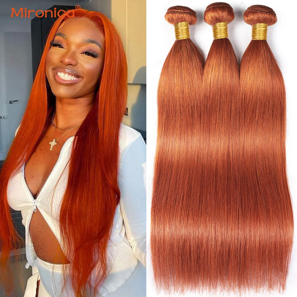 Ginger Orange Colored Bone Straight Hair Weave Bundles Deal Brazilian Remy Human Hair Extensions