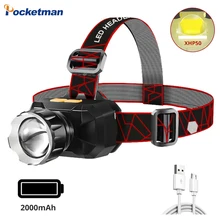 

High Lumen XHP50 LED Headlight 3 Modes Waterproof USB Charging Head lamp super bright Outdoor Camping with build-in Battery
