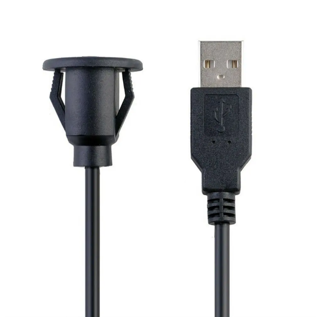 USB 암수 익스텐션 코드 대시보드 원형 홀 마운트 플러시 패널 데이터 케이블, 버클 포함, 자동차 트럭 보트용, 1M