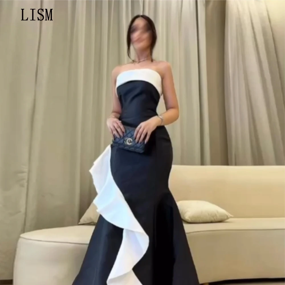 

LISM 2024 Elegant A-line Strapless Women Dresses For Party And Wedding Vestidos Ruffled Satin Ankle Length Evening Prom Gowns