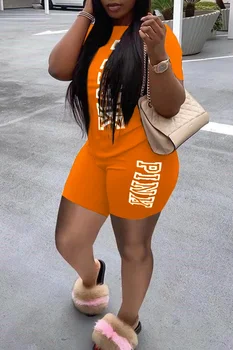 Costumes d'été décontractés pour femmes, vêtements grande taille, manches courtes, Y et pantalon, lettres imprimées, grande taille, olympiques 2 pièces 1