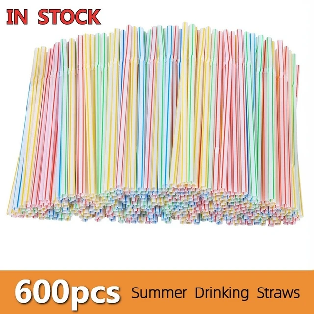 600 Pcs Disposable Elbow Plastic Straws For Kitchenware Bar Party Event Alike Supplies Striped Bendable Cocktail Drinking Straws 1