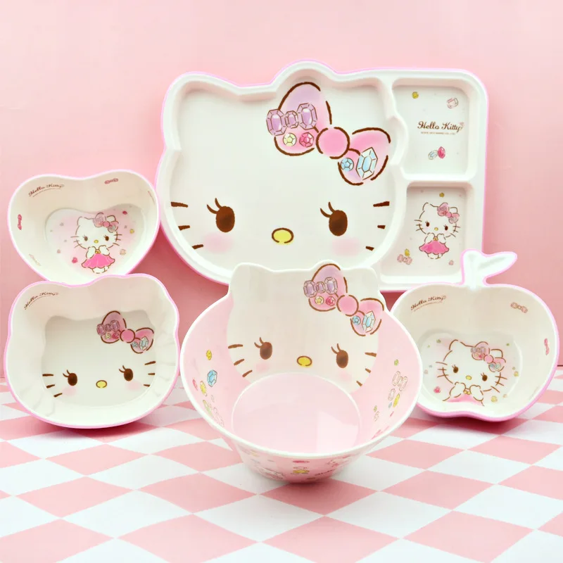 

Sanrio Kawaii Hello Kitty мишки милый Коричный Kuromi понравико мультяшный кухонный набор миска тарелка фрукты салата искусственный подарок