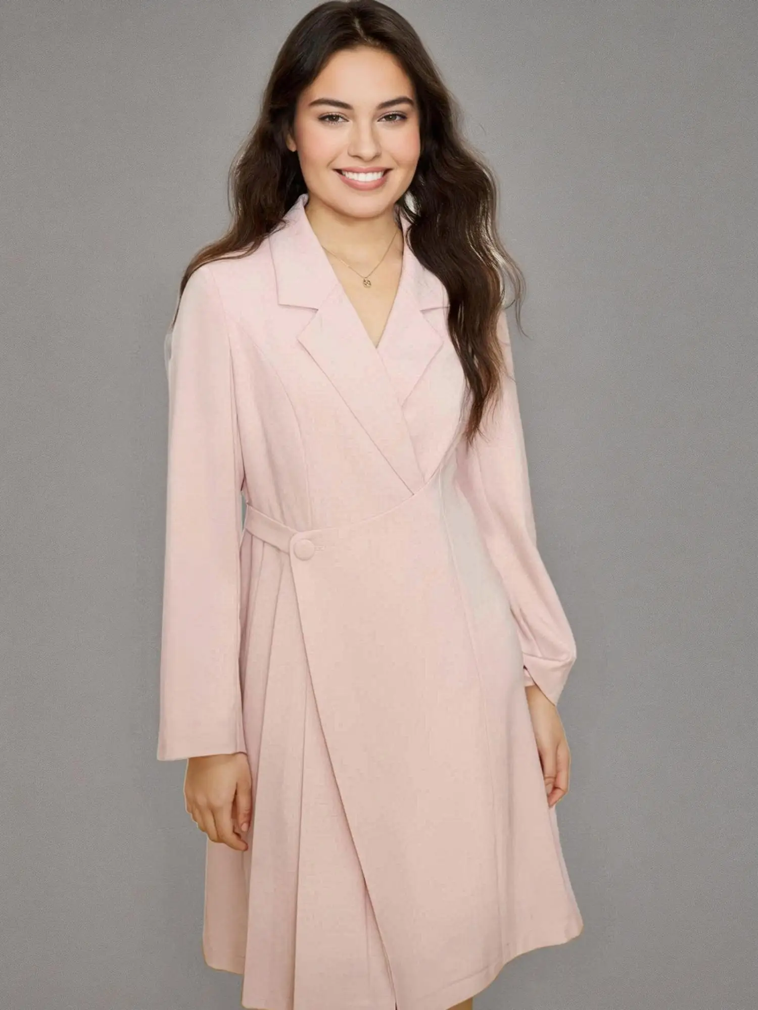 DUSHU【2 Length 2 Color】Women Suit Dress Notched Collar Spring Long Sleeve Pink Dresses Mid-Calf Black Dress 25DS81202+25DS81208 DUSHU【2 Length 2 Color】Women Suit Dress Notched Collar Spring Long Sleeve Pink Dresses Mid-Calf Black Dress 25DS81202+25DS81208