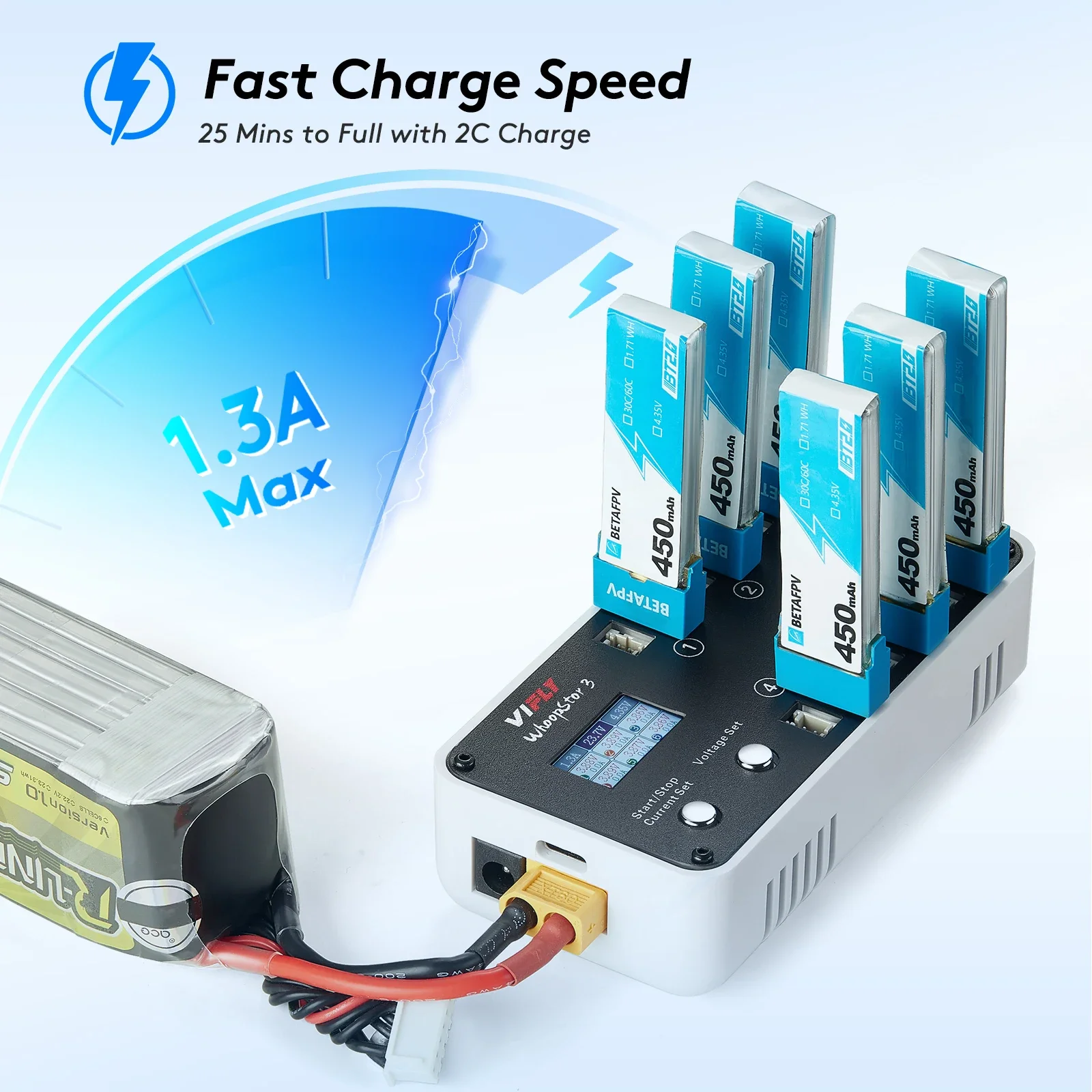 Chargeur RC LiPo 1S 3.7V 5A USB-C pour drone FPV