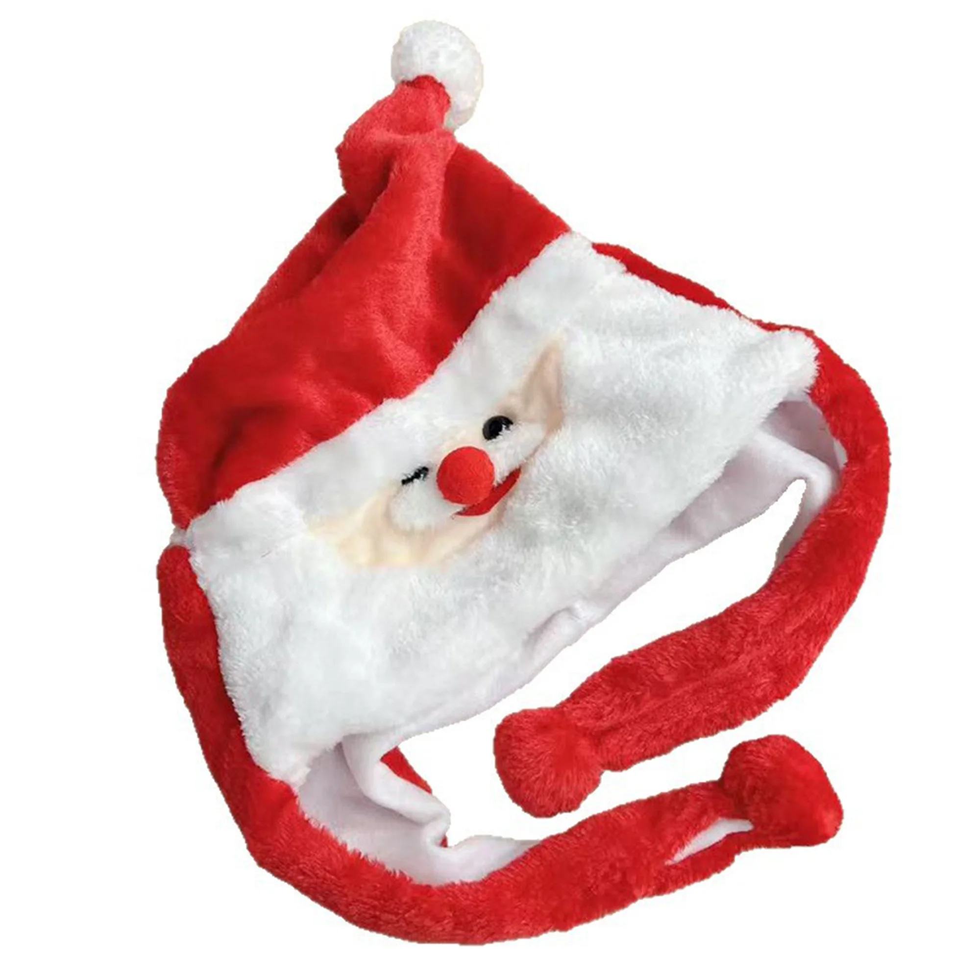 Festive Red and White Santa Hat with Plush Fur Ball and Jolly Santa Claus Face Design - Perfect Christmas Accessory for Adults