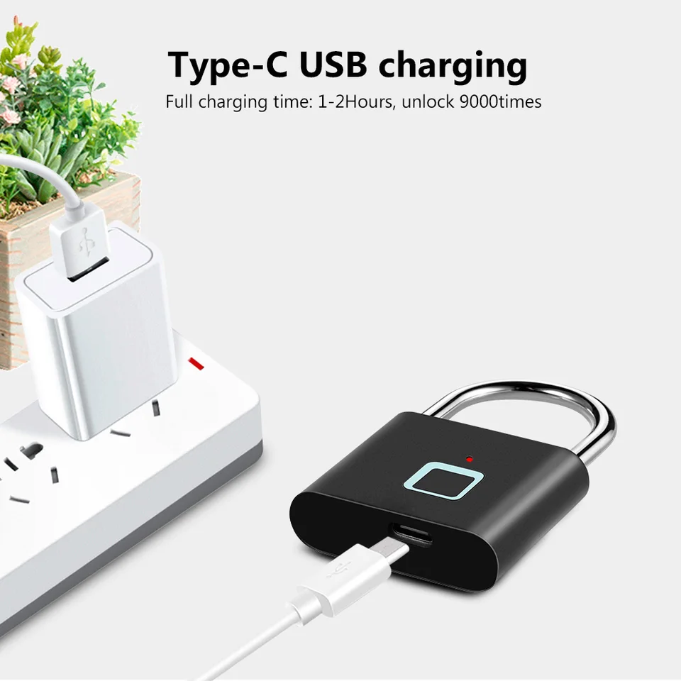 Keyless Waterproof Fingerprint USB Charging Padlock