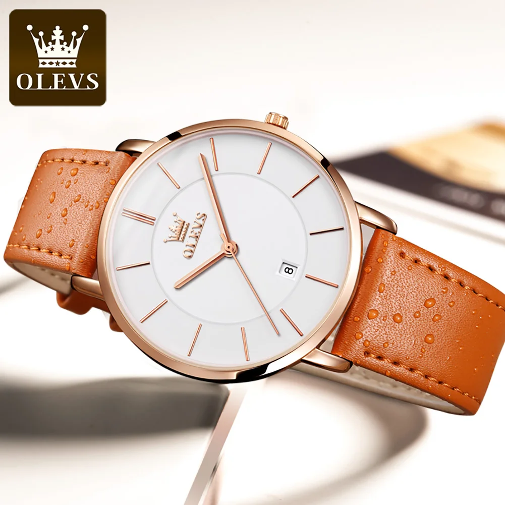 OLEVS Ultra Thin Quartz Watch with Leather Strap - Simple Luxury Men's Wristwatch