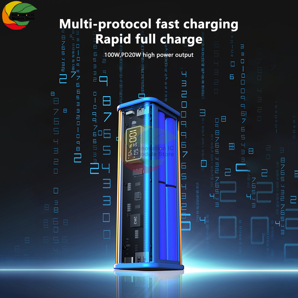 8 Sections 18650 Mobile Power Case PD22.5W Mech Transparent Shell DIY Charging Treasure