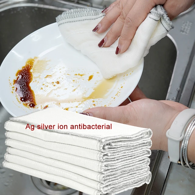 Ag(Silver ion) Antibacterial Wipes Wood Fiber Dishcloth Kitchen Dish Towel  For Kitchen Rag Stain Remove Cleaning Cloth Wholesale - AliExpress