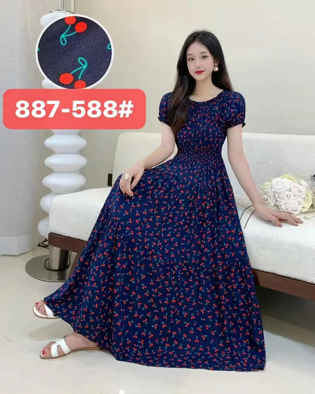 THHONE Summer Dress Women Cotton Linen Floral Vintage
