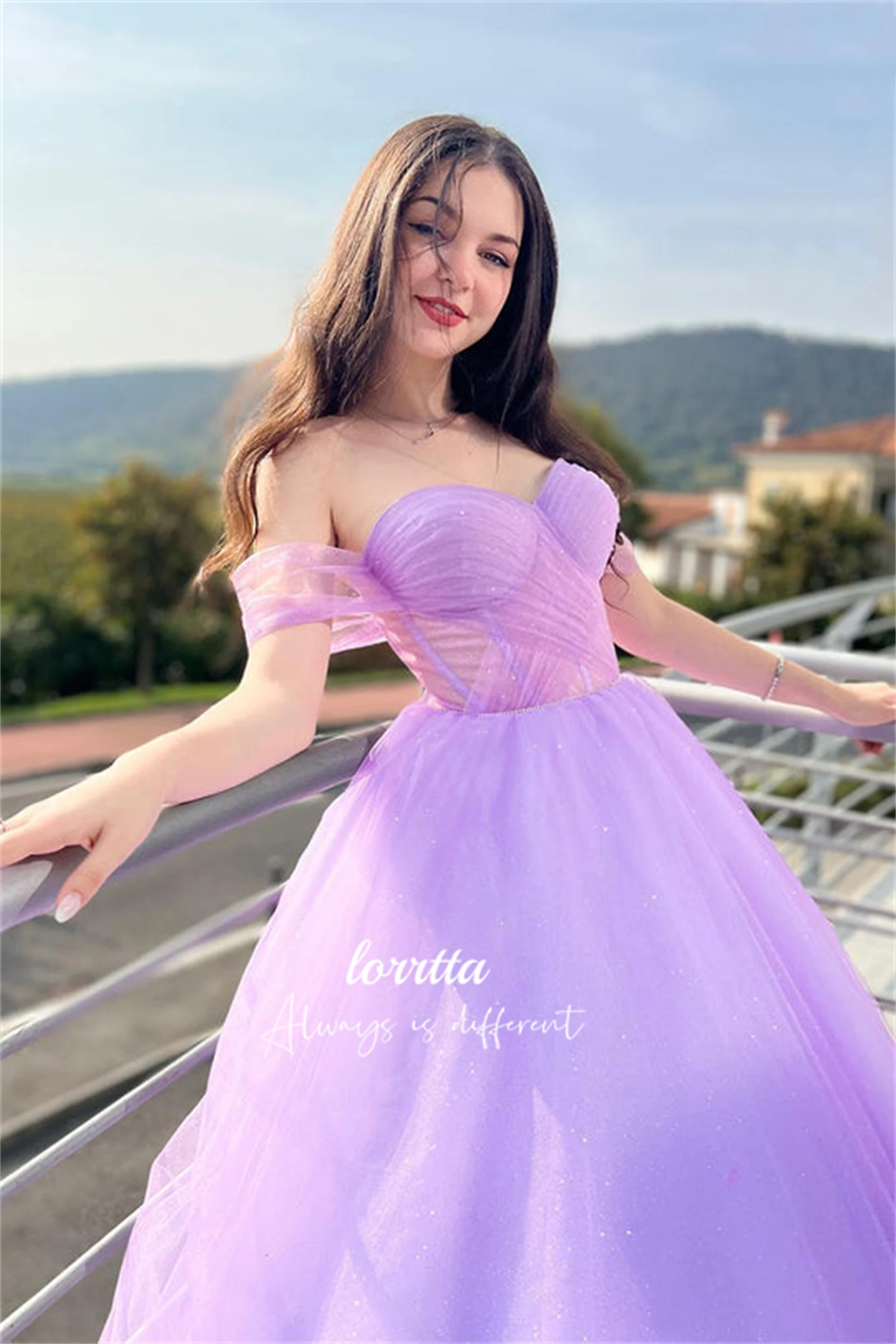 

Lorrtta Sweetheart Line A Ball Gown Party Dress Evening Shiny Mesh Purple International Dresses With Long Sleeves Sharon Said