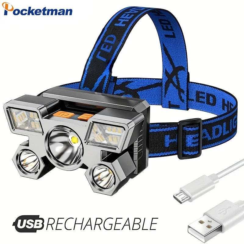 

Rechargeable 4 Lighting Modes LED Headlamp Super Bright Long Range Waterproof Headlight for Camping Hiking Fishing Hunting