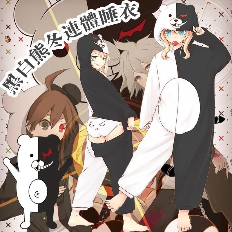 Game Trigger Happy Havo Kigurumi Anime Monokuma Pajamas Winter Flannel Adult Cartoon Cosplay Costume