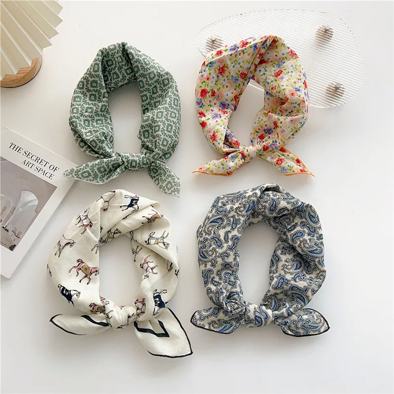 Approx 55cm Cotton Linen Square Scarf Neckerchief Spring Autumn Scarves Neck Scarf Turban Bandanas Headband Decoration for Women 3