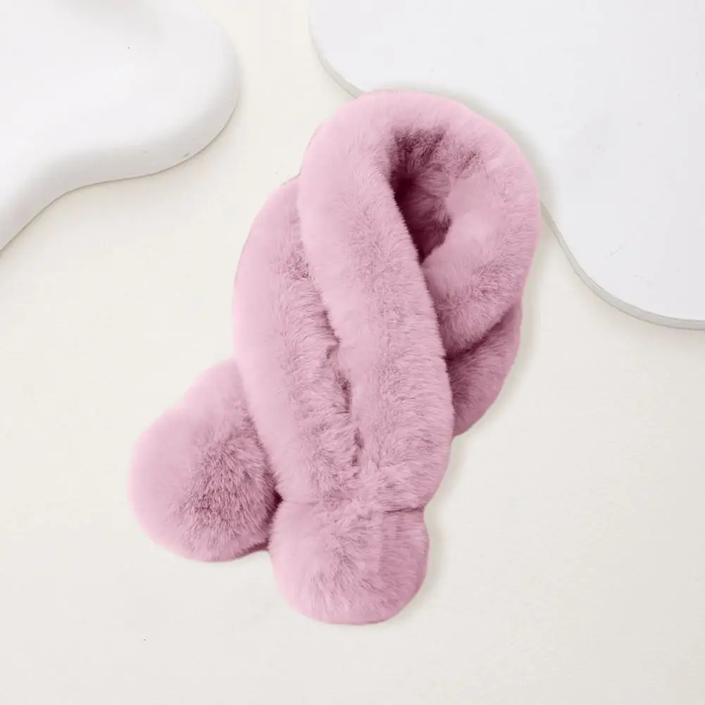 

Plush Women Scarf Cozy Winter Scarf with Plush Ball Decor Stylish Faux Fur Neck Warmer for Women Windproof Thermal Washable