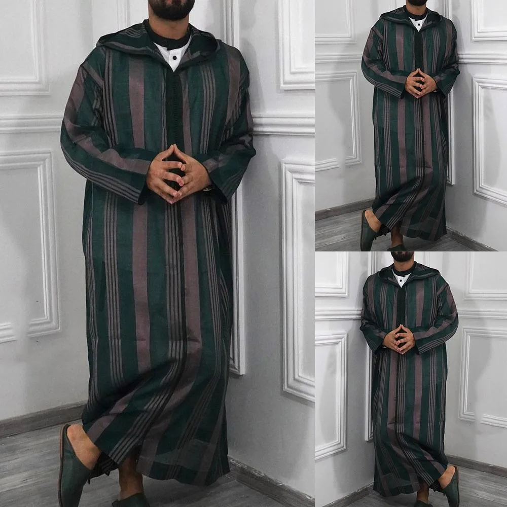 Clothes Men Robe Dishdash Dubai Hooded Jubba Kaftan Long Sleeve Men Kaftan Muslim Patchwork Saudi Arab Spring Male