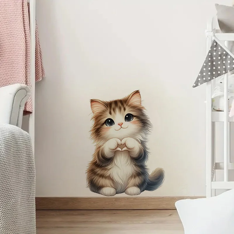 Cute Cat Sticker, Water-proof Home Wall Decal, Used for Wall, Bathroom, Cabinet, Door,Toilet, Car, Laptop