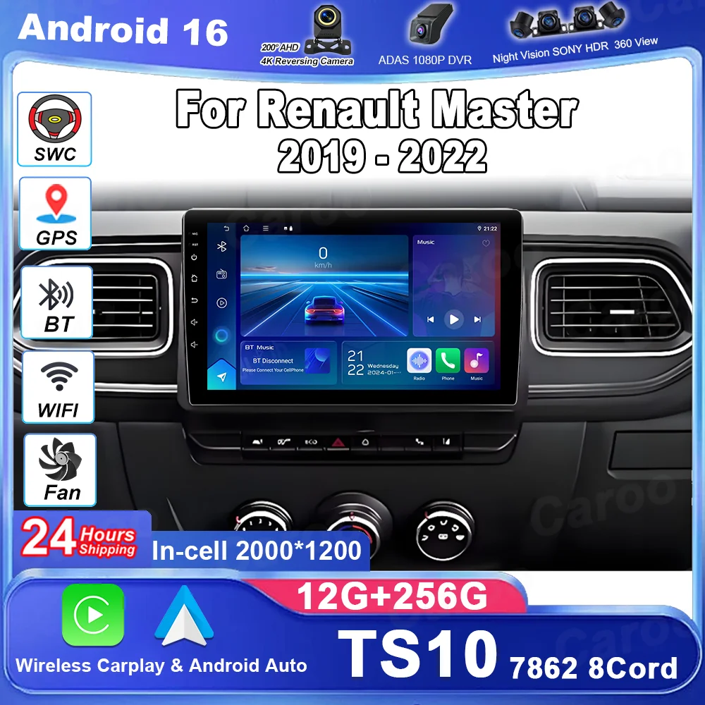 Radio automática para Renault Master 2019 2020 2021 2022, reproductor de vídeo Multimedia para coche, navegación GPS, Carplay inalámbrico, reproductor de DVD sin 2Din 2