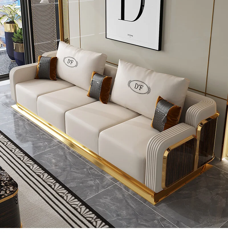 Modern Luxury Leather Sofa Wooden Living Room Sofa Set