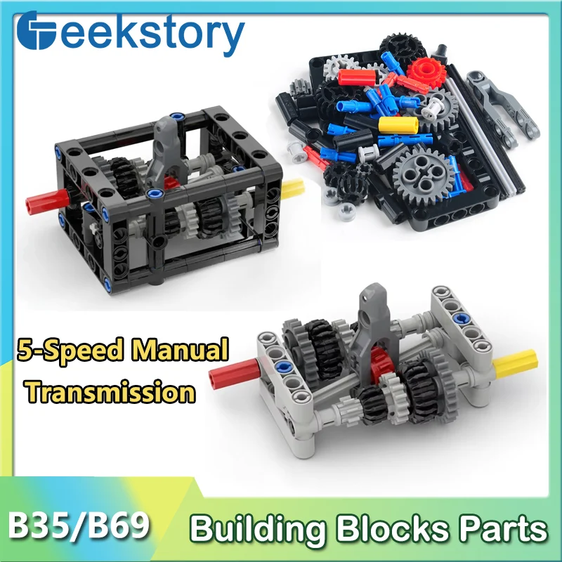 5-speed Manual Transmission Chassis MOC Building Blocks Variable Speed Wave Box B35 B69 Bricks Differential Gears Model Parts