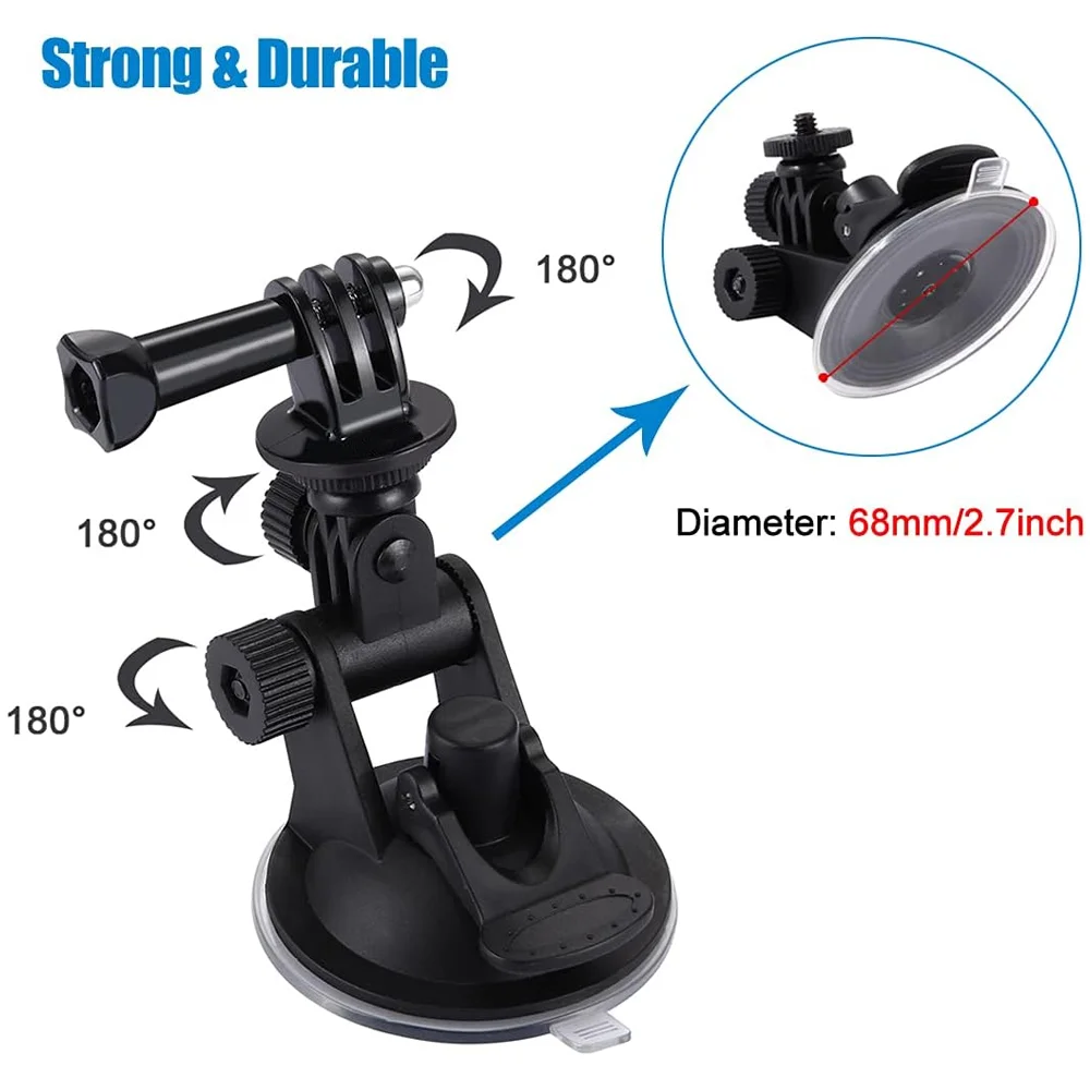 Gros plan sur la ventouse du support à ventouse flexible pour caméra action 360°, avec levier de verrouillage.