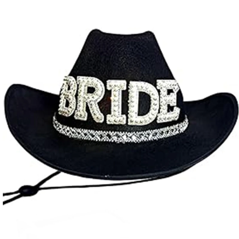 Artificial Pearl Cowgirl Hat for Bride Groom BrideToBe Cowboy Hat Bachelorette Party Headwear Wedding Celebration