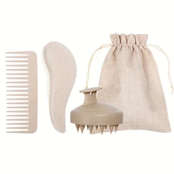 Sustainable Hair Care Set: Soft Bristle Brush & Portable Scalp Massager with Vibrant Gift Packaging (Beige set)