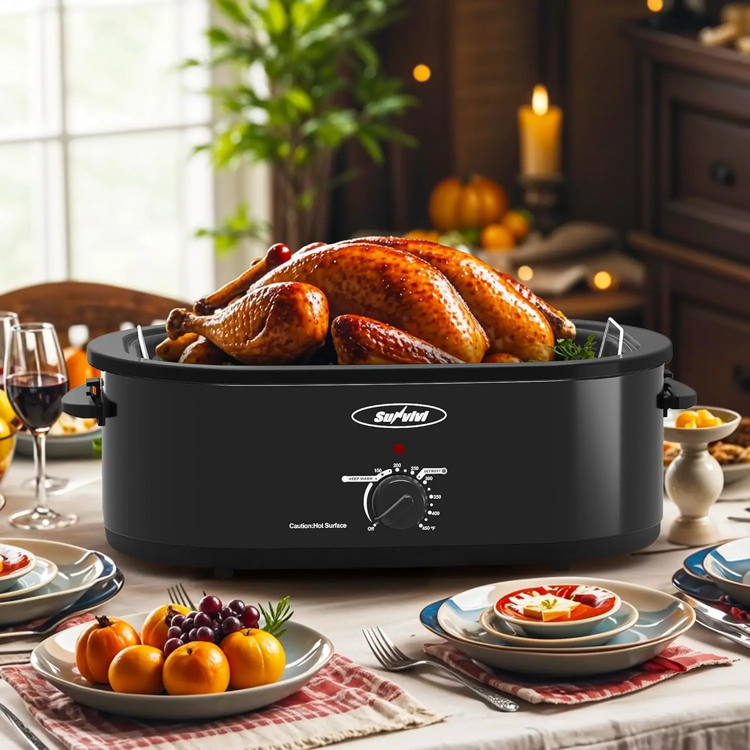 Quart Roasting Oven with Self-Basting Lid Removable Pan,Turkey Roaster Oven with 150 to 450F Temperature Control Cool-Touch Hand 4
