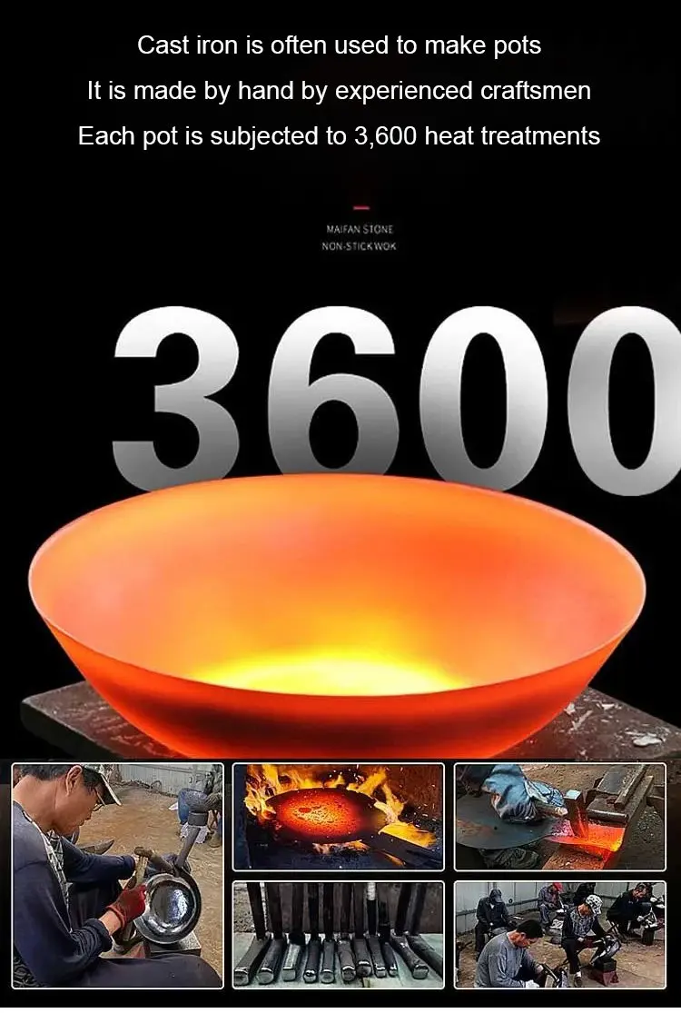 Cast Iron Non-Stick Wok - Uncoated Casserole Skillet Cookware