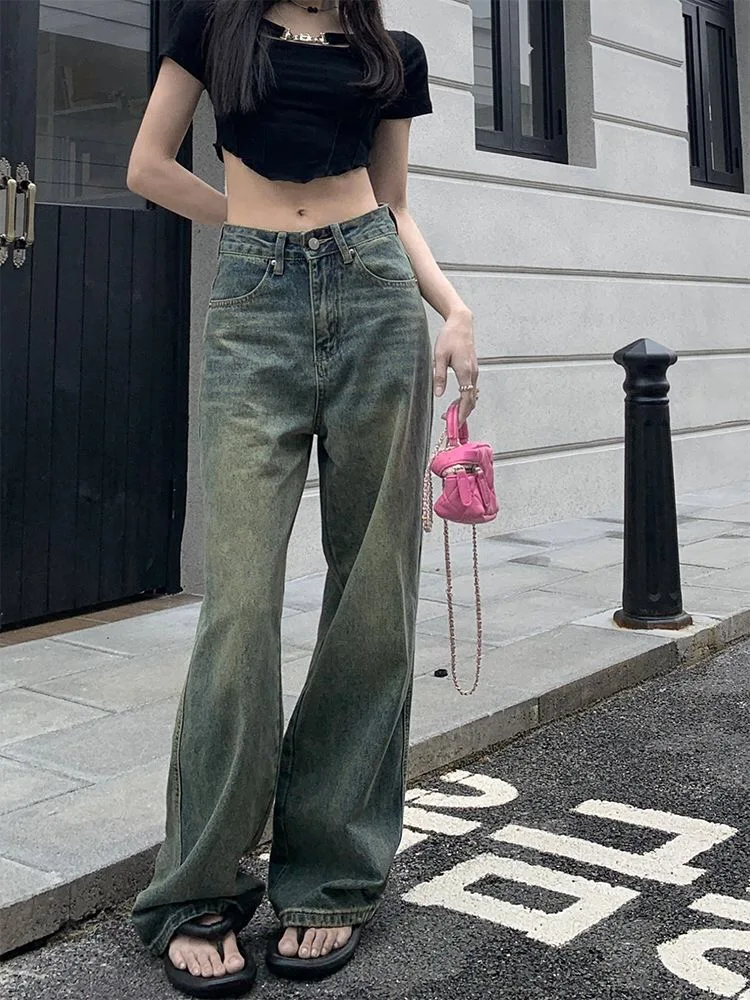 

Winter Vintage Baggy Straight Denim Trousers Female Y2K High Waist Loose Wide Leg Jeans Women Streetwear All-Match Casual Pants