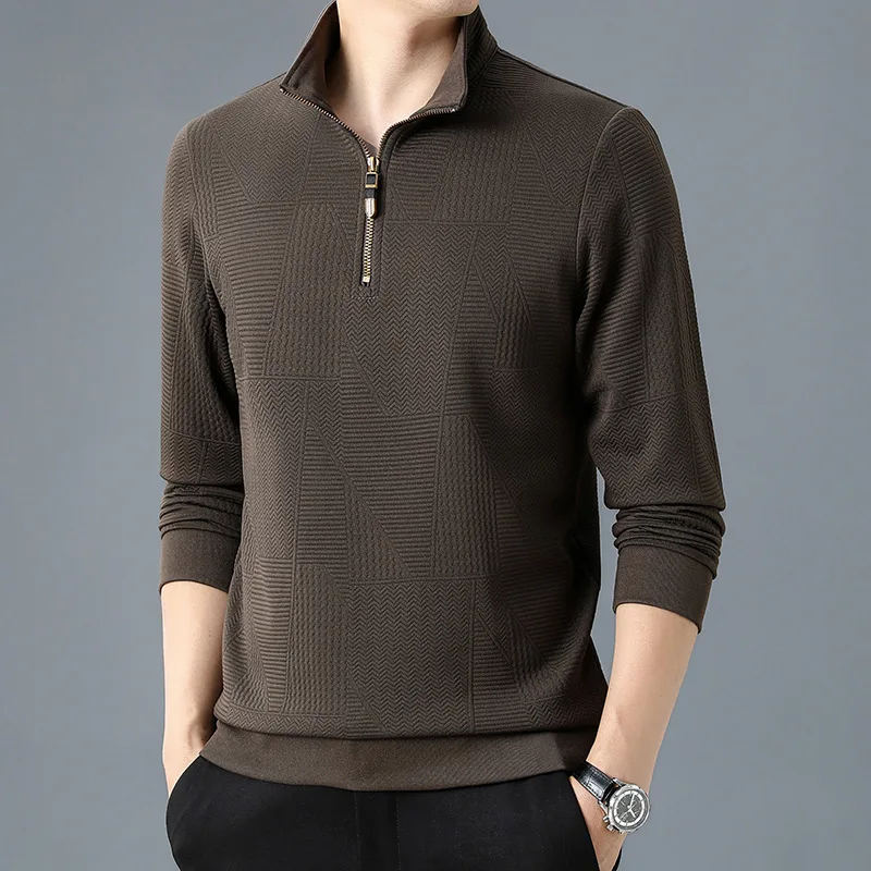 Half zip long sleeved T-shirt for men's spring and autumn 2023 new high-end casual men's standing collar sweater