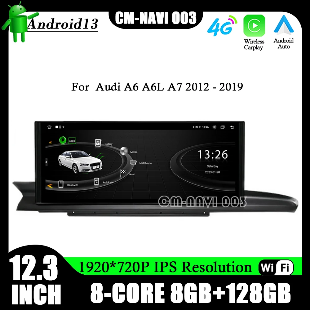 

Android 13 для Audi A6 A6L A7 2012 - 2019 Автомобильная Мультимедийная стереосистема Carplay IPS 4G + WIFI GPS интеллектуальная система 12,3 дюймов 1920*720P