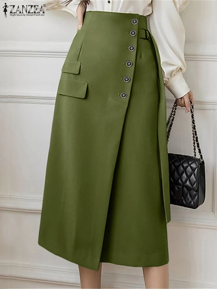 ZANZEA Women Autumn Long Jupes Faldas Saia Elegant Office Lady Skirts Bandage High Waist Midi Skirt Casual Loose Solid Bottoms 1