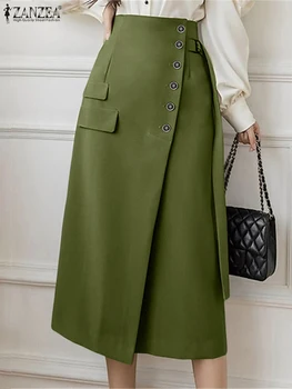 ZANZEA Women Autumn Long Jupes Faldas Saia Elegant Office Lady Skirts Bandage High Waist Midi Skirt Casual Loose Solid Bottoms 1
