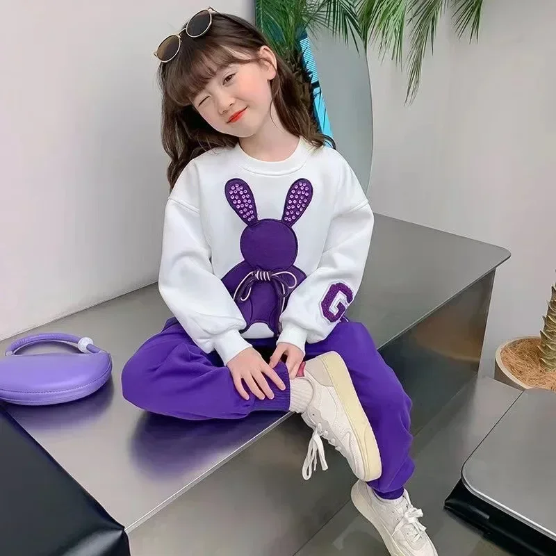 Fashion Toddler Baby Girl Fall Clothes Sets Kids Sports Cartoon Rabbit Sweatshirt Pants 2Pcs Suits Teenage Tracksuit Outfits - Image 4
