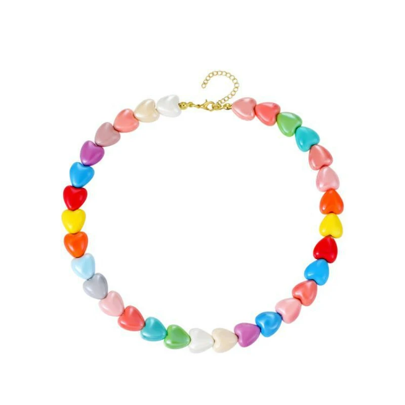 Ceramic Color Love Splicing Necklace Fashionable Girl's Heart Niche Design Peach Heart Clavicle Chain Gothic Choker New 2022