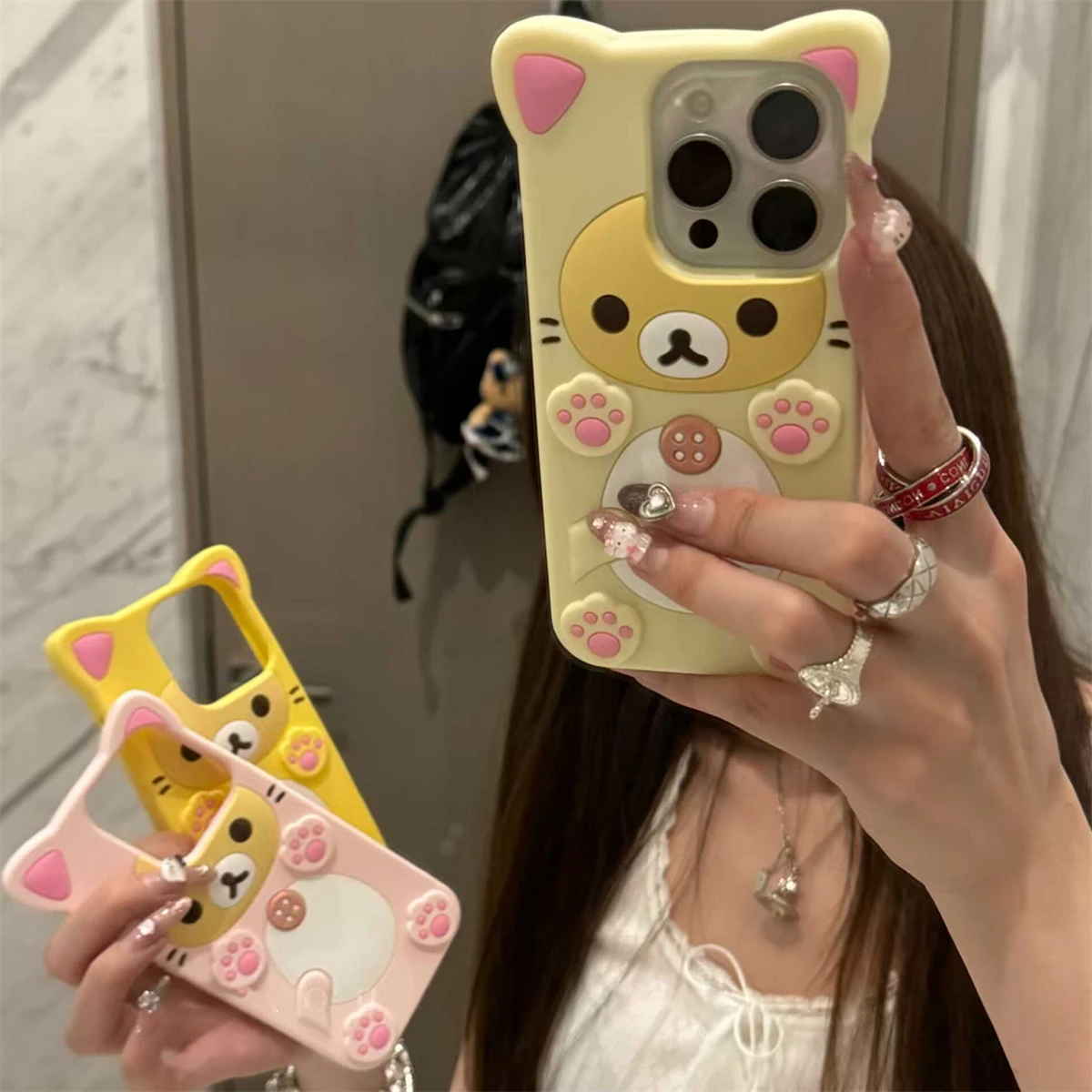 Adorable 3D Bear Silicone Phone Case - Shockproof Cartoon Animal Design