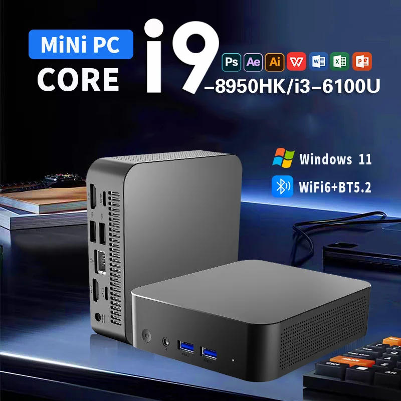 Mini PC Windows 11 Pro Core i9-8950HK/i3-6100U 16GB DDR4 1TB SSD