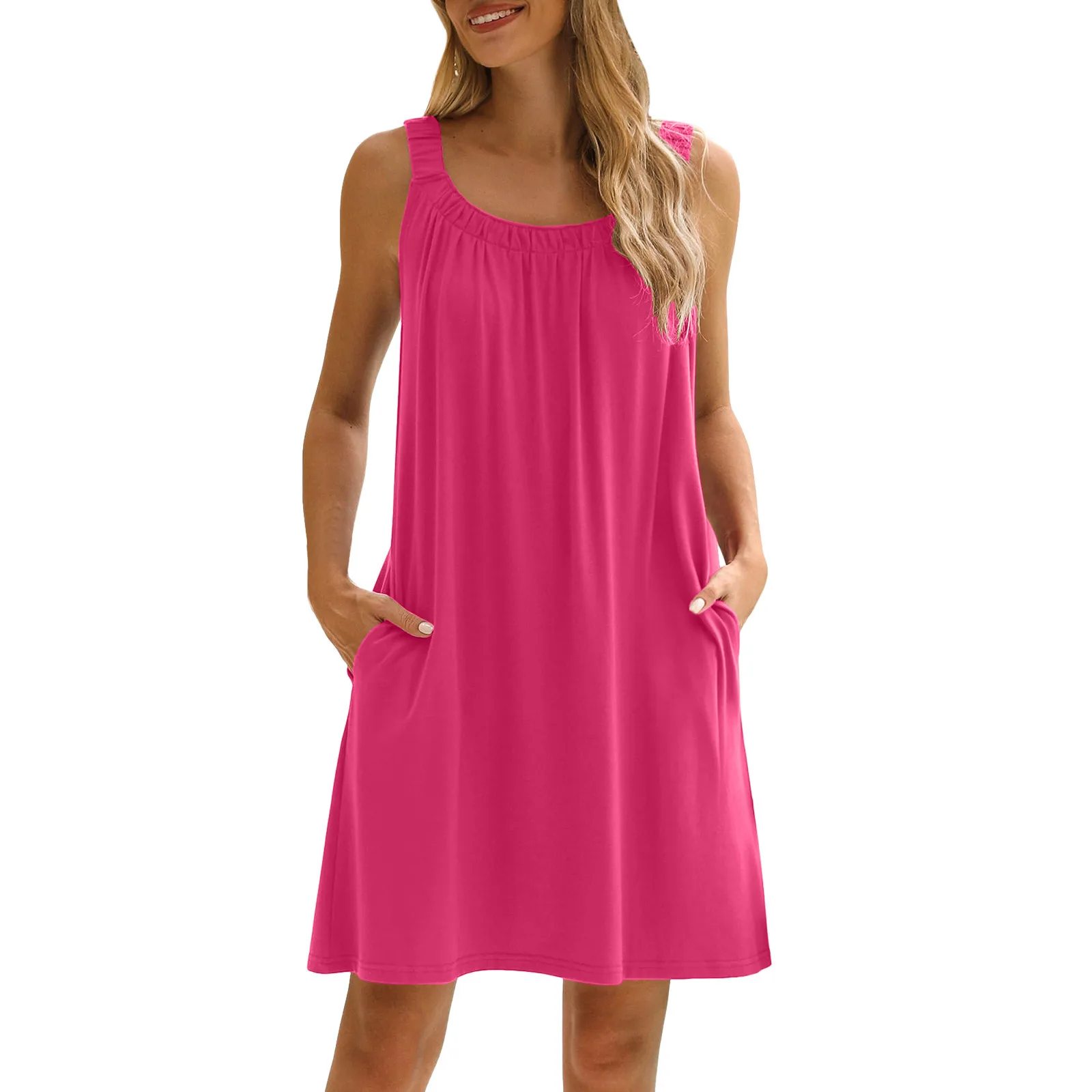 

Women Dress Summer Casual T Shirt Dress Beach Cover Up Sleeveless Tank Top Skirt With Pockets Womens Casual Dresses Short