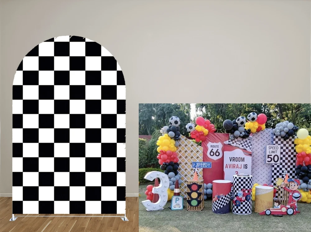 checkered-arch-backdrop-covers-boys-racing-car-birthday-party-arch-stand-cover-for-parties-baby-shower-tablecloth-decorations