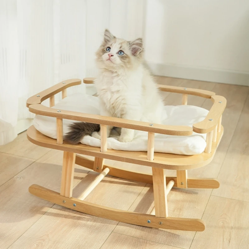 

Pet Nest Cat Beds & Mats Wooden Frame Pet Bed Cradle With Fence Cat Hammock Rocking Chair for Cats Kitten Small Dogs Bed Sofa