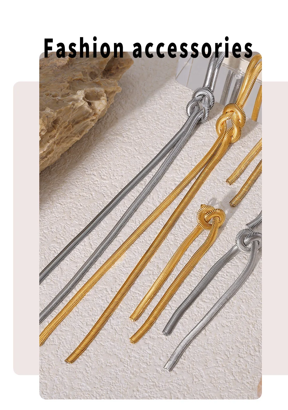 Modisches Edelstahl PVD-Vergoldetes Halsketten-Ohrringe-Set Damen Lange Klingenkette Wasserdichter Schmuck Zubehör Großhandel – Detail 4