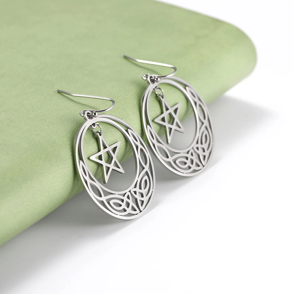 Dawapara Vintage Pentagramm Ohrringe Pentagramm Stern Baphomet Spirale Anhänger Gesundheitsschutz Amulett Edelstahl Schmuck – Detail 17