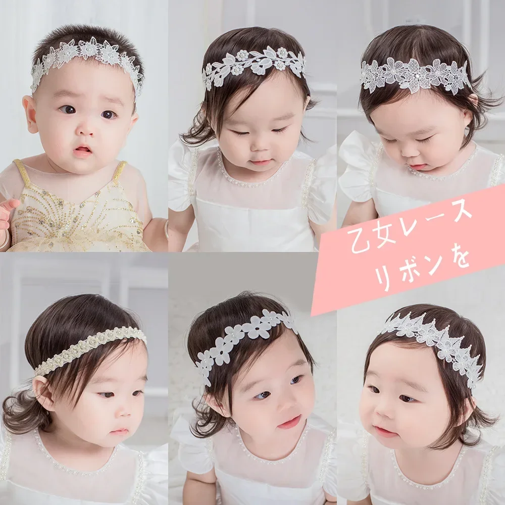 Baby Girls Princess Crown Flower Elastic Hair Bands for Newborns Children White Headbands Birthday Party Photo Props Accessories